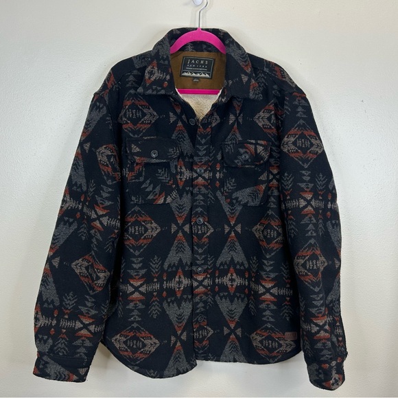 Jachs Mens L Black Gray Aztec Pattern Jacket Southwestern Ranch Cowboy Cabin - Picture 4 of 15